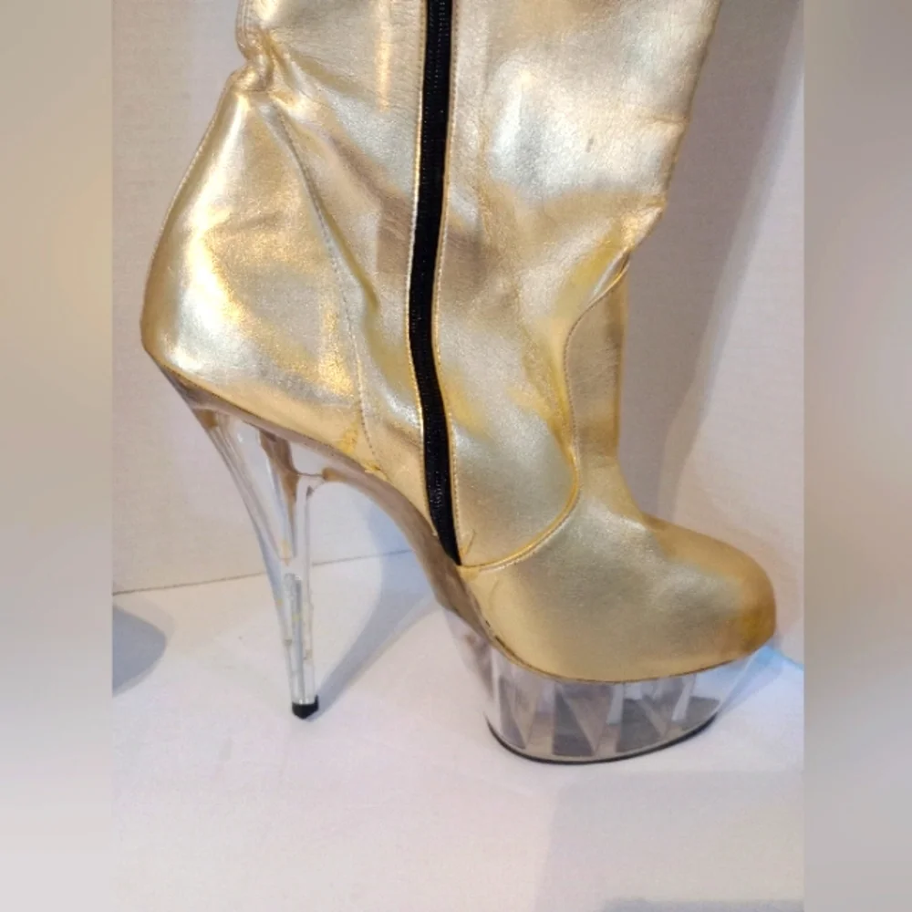 Gold Thigh High Boots w Clear Heels‎ Costume